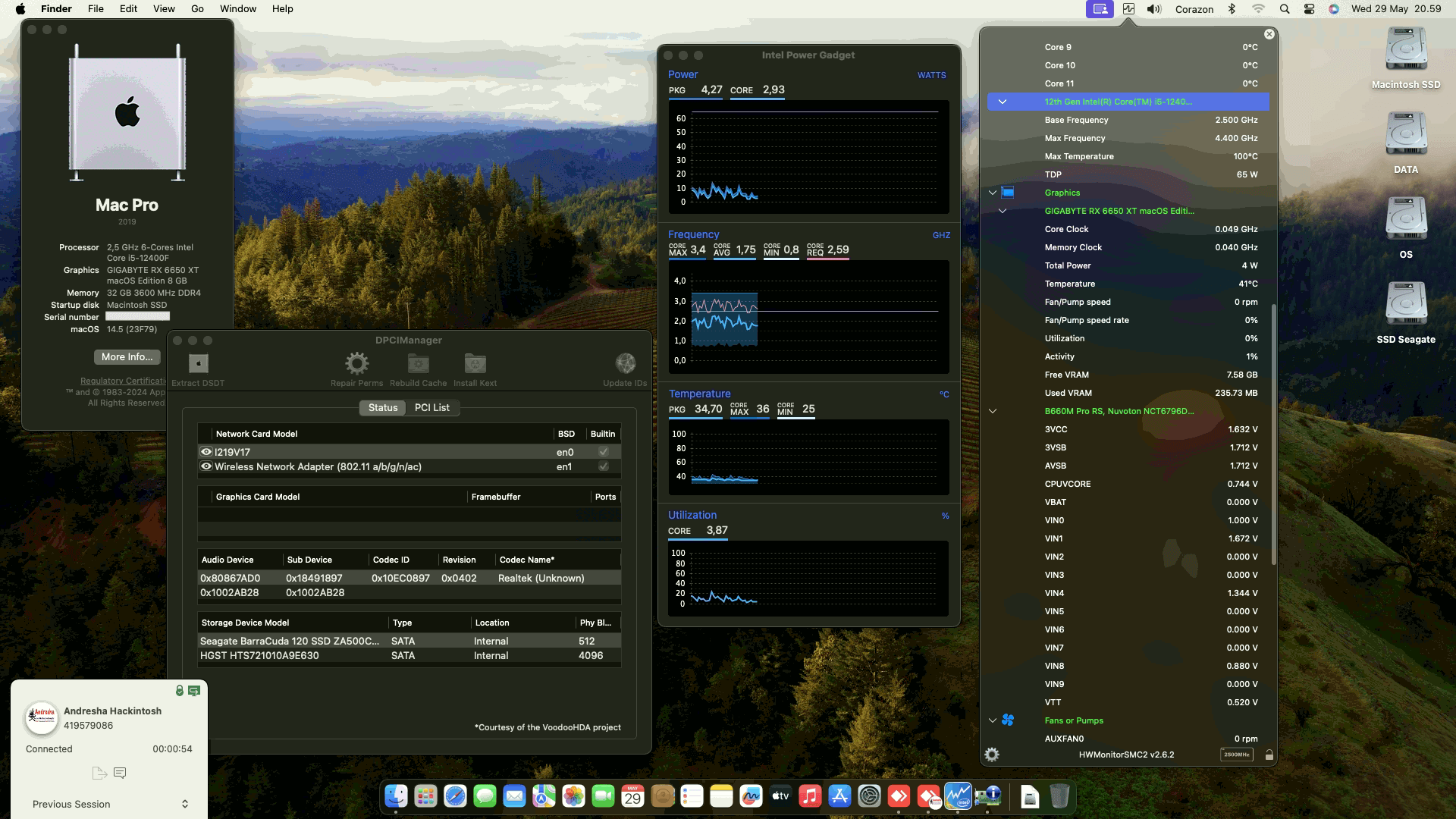 Success Hackintosh macOS Sonoma 14.5 Build 23F79 in Asrock B660M Pro RS + Intel Core i5 12400F + Gigabyte RX 6650 XT